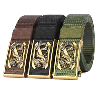 Men's Belt Golden/Sliver Z Dragon Automatic buckle tank belt canvas  fabric belt 3.4cm